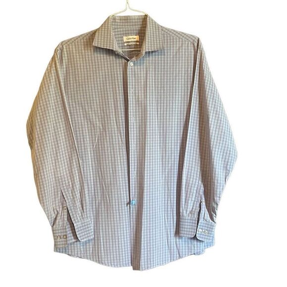 Calvin Klein 16.5" 32/33 Blue Purple Plaid Button Up Regular Fit Dress Shirt - Picture 1 of 5